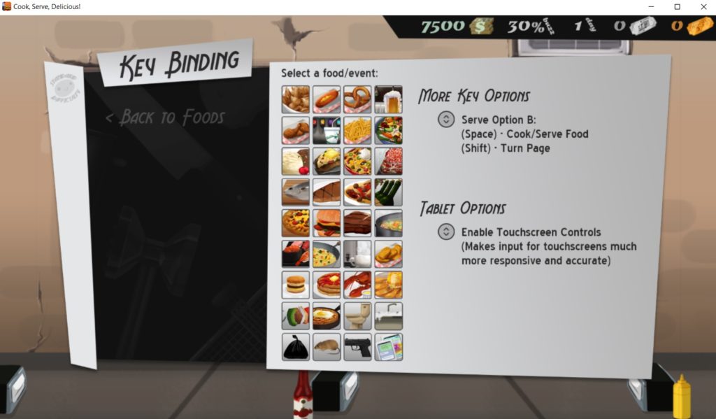 Key bindings for Food - Cook, Serve, Delicious! Review - The Gamerian blog