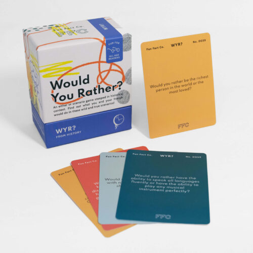 Would You Rather From History cards fanned out showing sample either-or questions